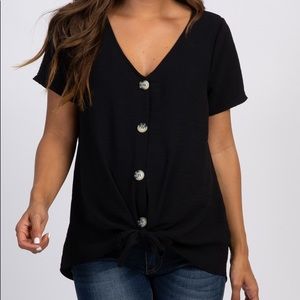 Black Button Tie Front Top